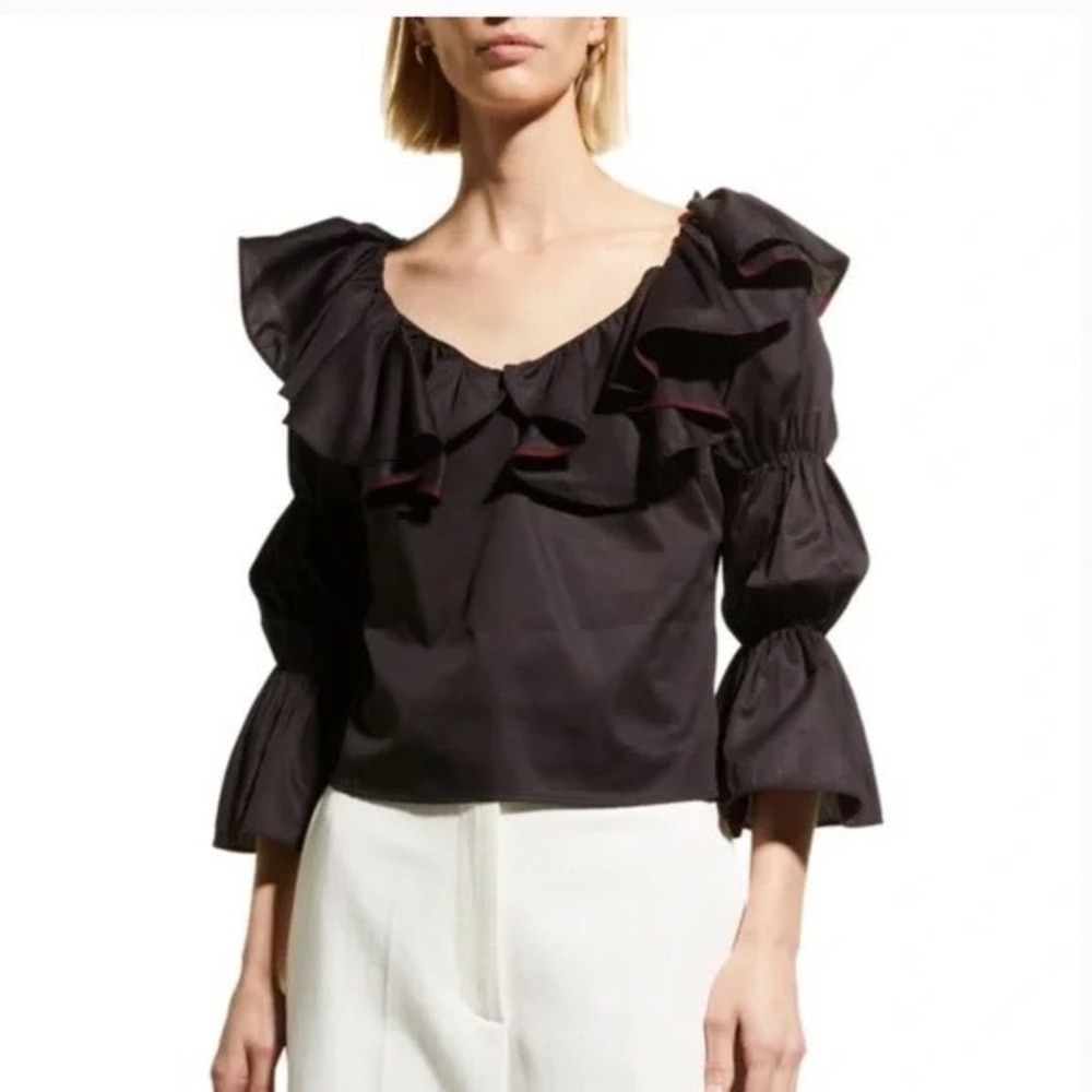 Harshman NEW Jura‎ Black Ruffle Bell Sleeve Blouse Black Size Medium MSRP $212